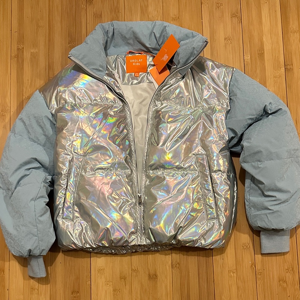 Brand New Orolay Kids Iridescent Silver Puffer Jacket